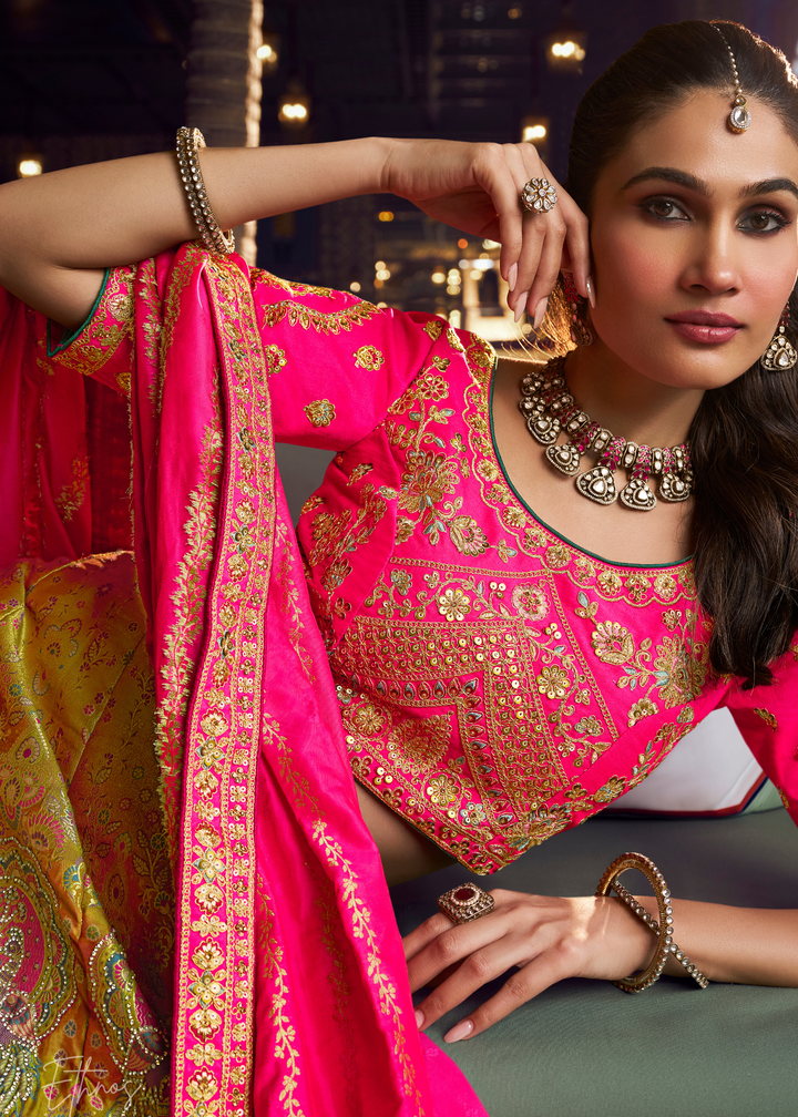 Citrine Chevron Border Banarasi Silk Lehenga
