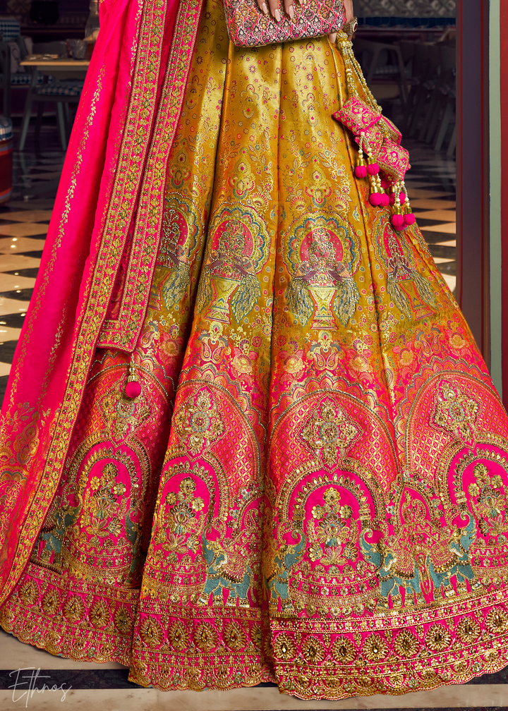 Citrine Chevron Border Banarasi Silk Lehenga