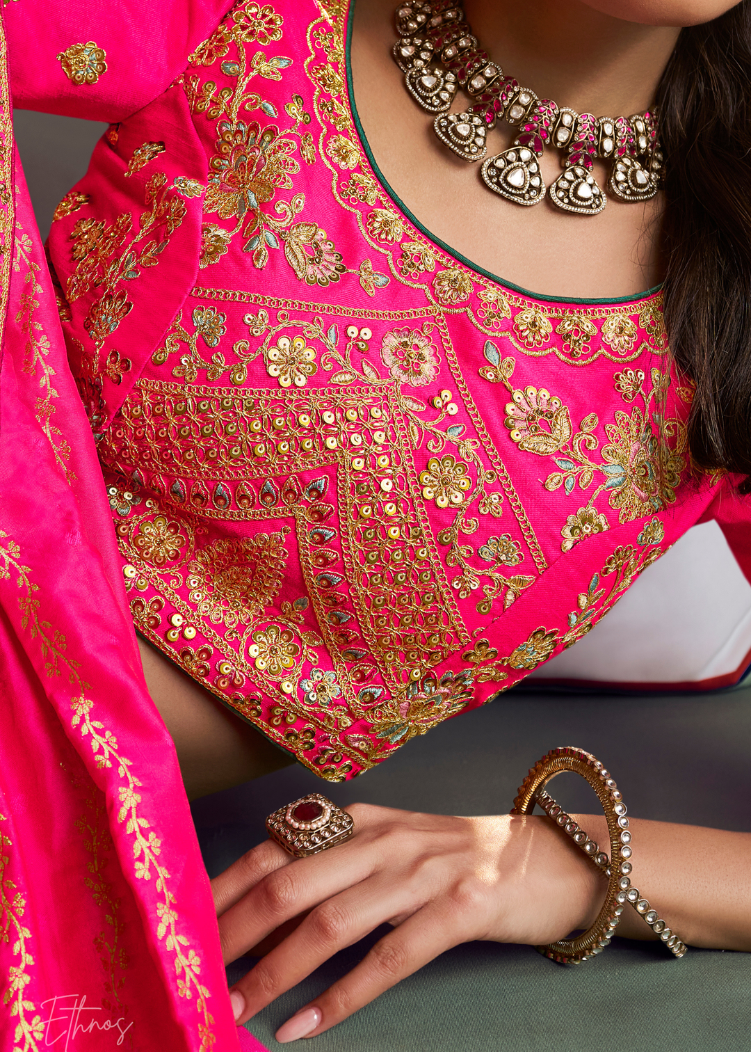 Citrine Chevron Border Banarasi Silk Lehenga