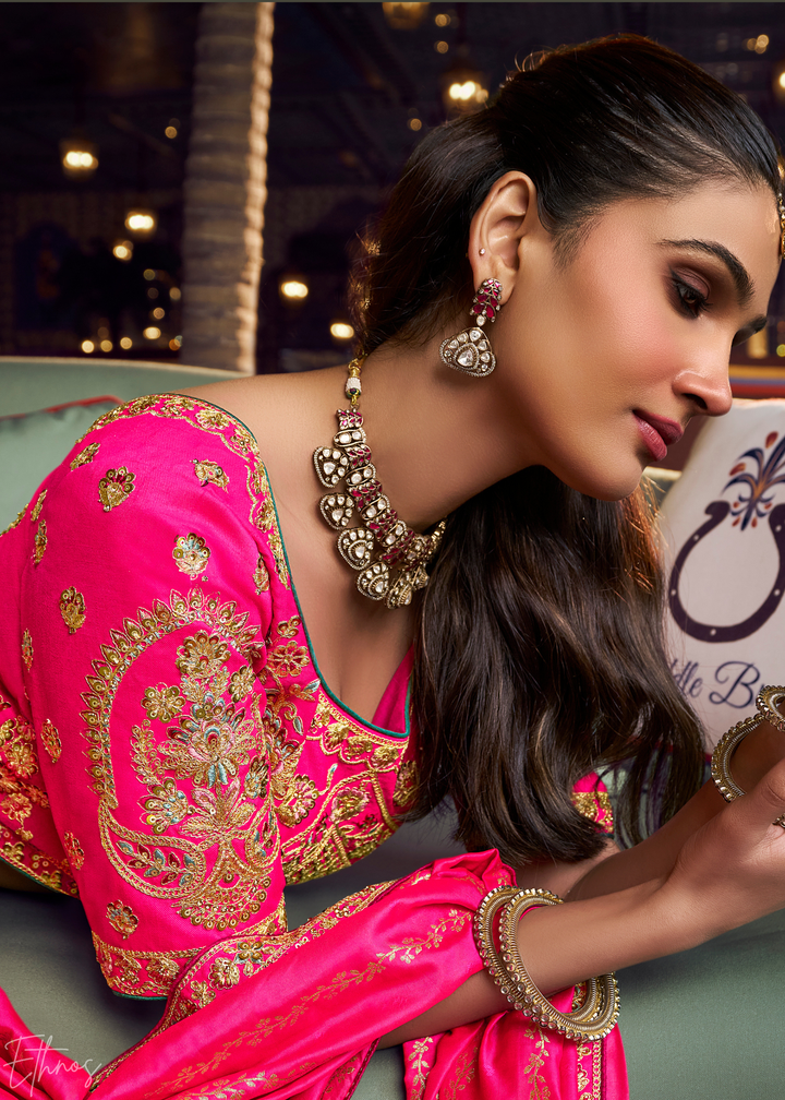 Citrine Chevron Border Banarasi Silk Lehenga