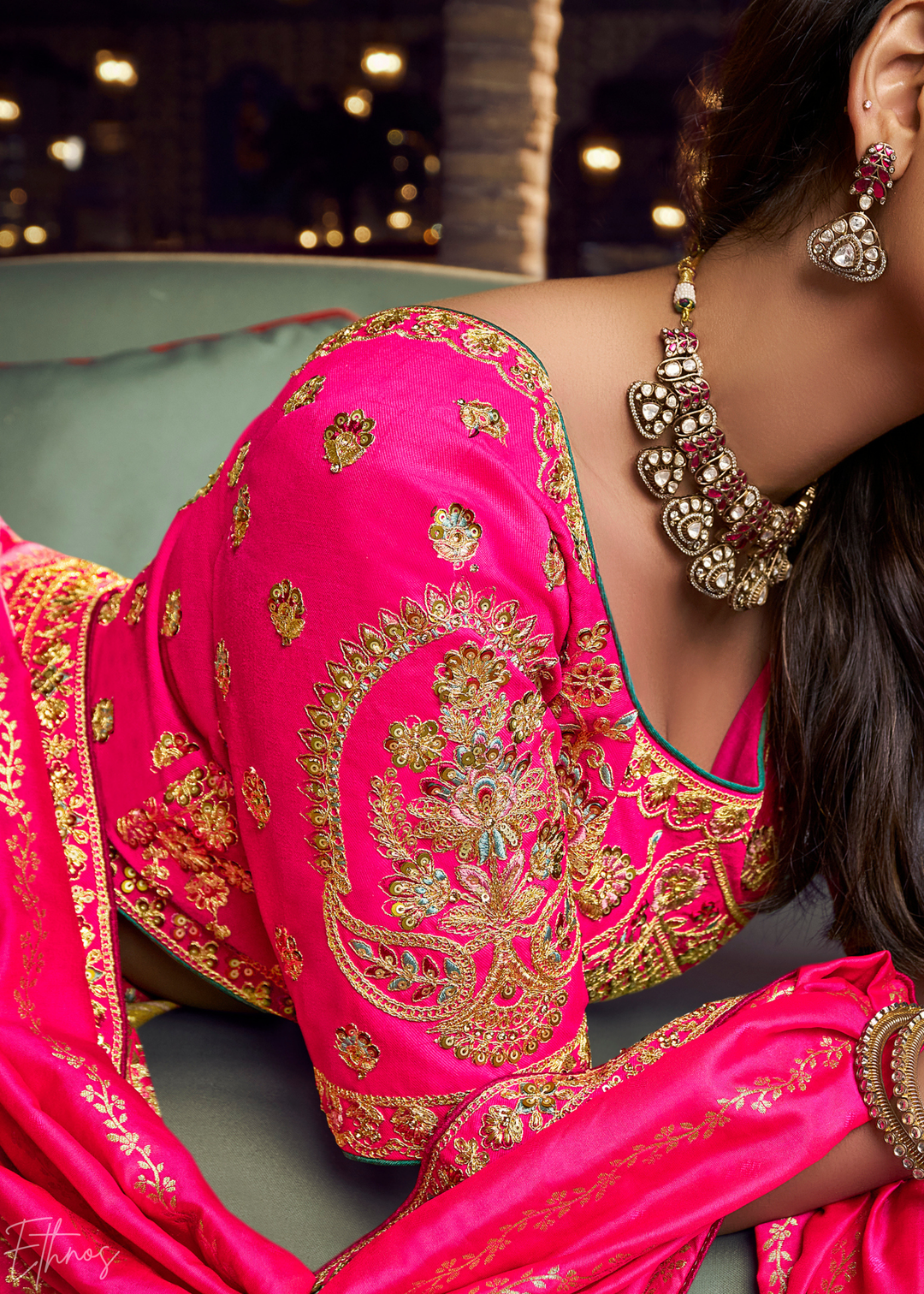 Citrine Chevron Border Banarasi Silk Lehenga