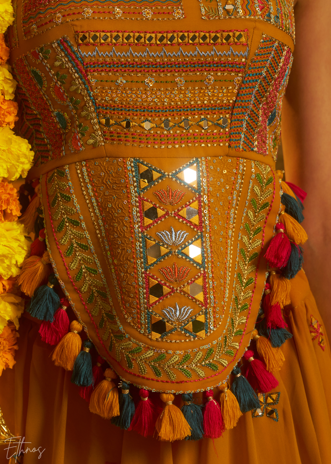 Citrine Halter Geometric Georgette Palazzo Suit