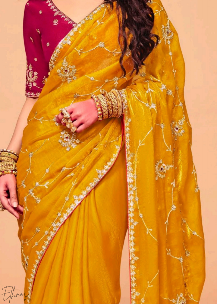 Citrine Sunbeam Zari Tissue Silk Saree