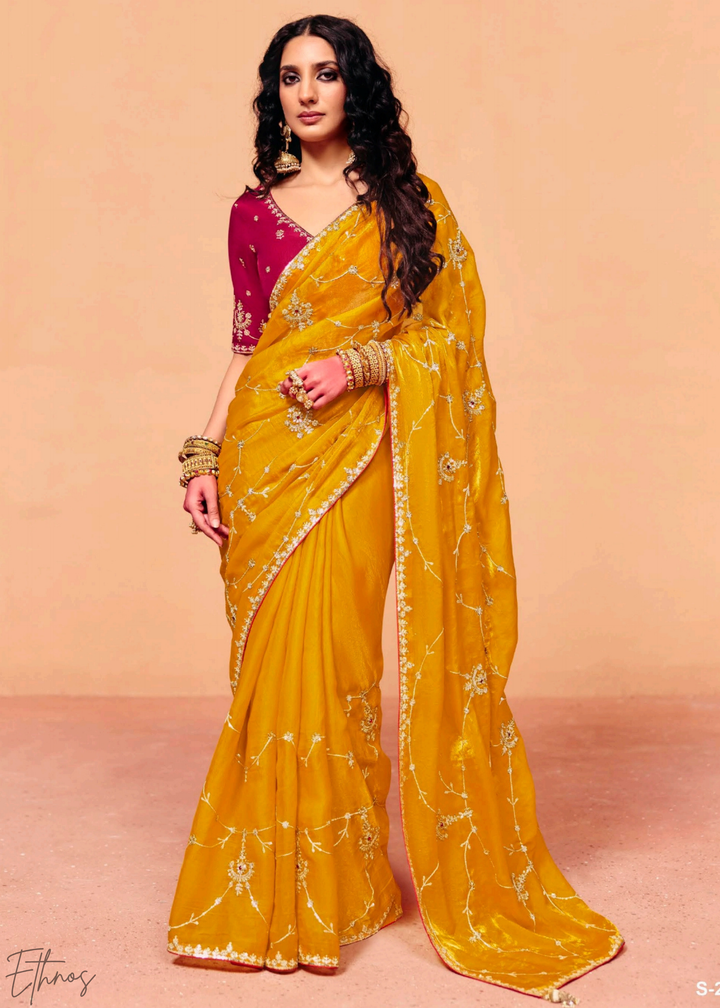 Citrine Sunbeam Zari Tissue Silk Saree