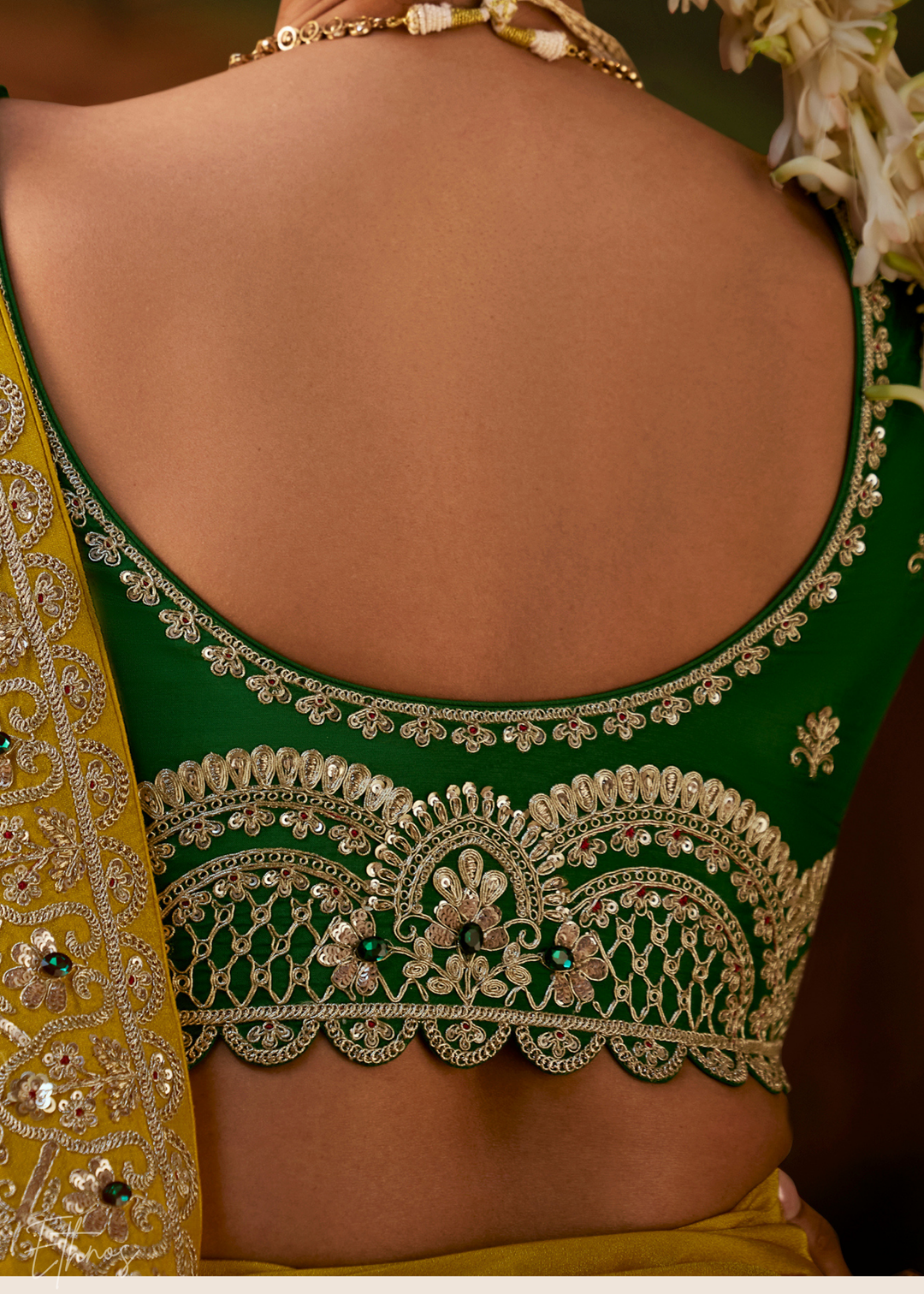 Citron Olive Tambour Embroidered Border Tissue Saree