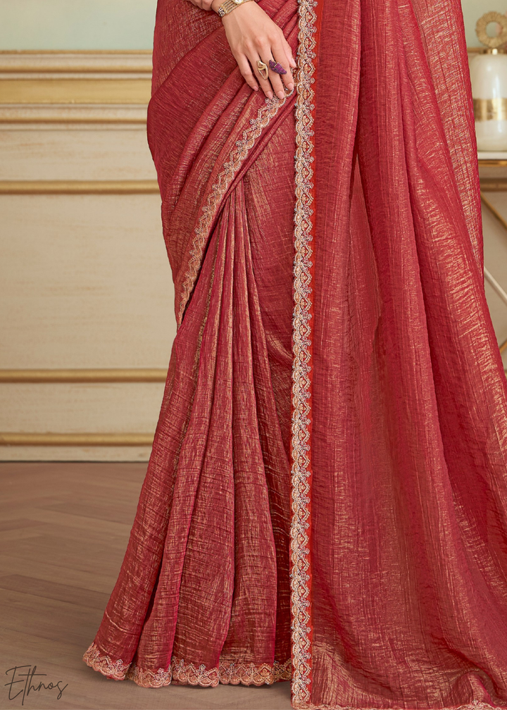 Classic Maroon Gold Metallic Georgette Saree