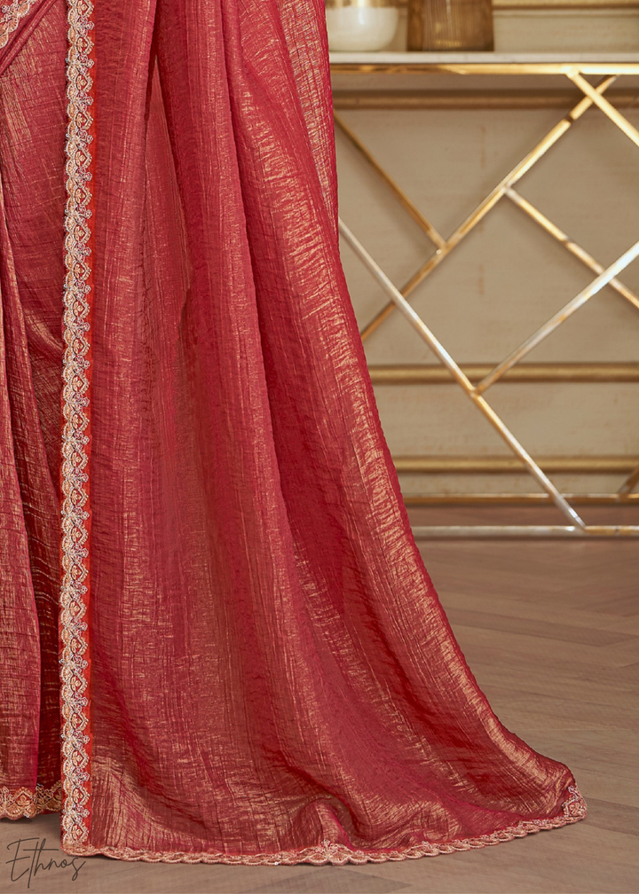 Classic Maroon Gold Metallic Georgette Saree