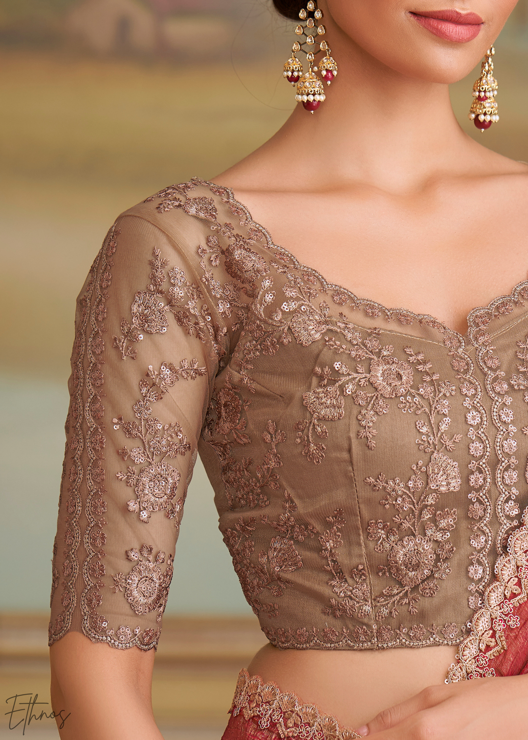 Classic Maroon Gold Metallic Georgette Saree