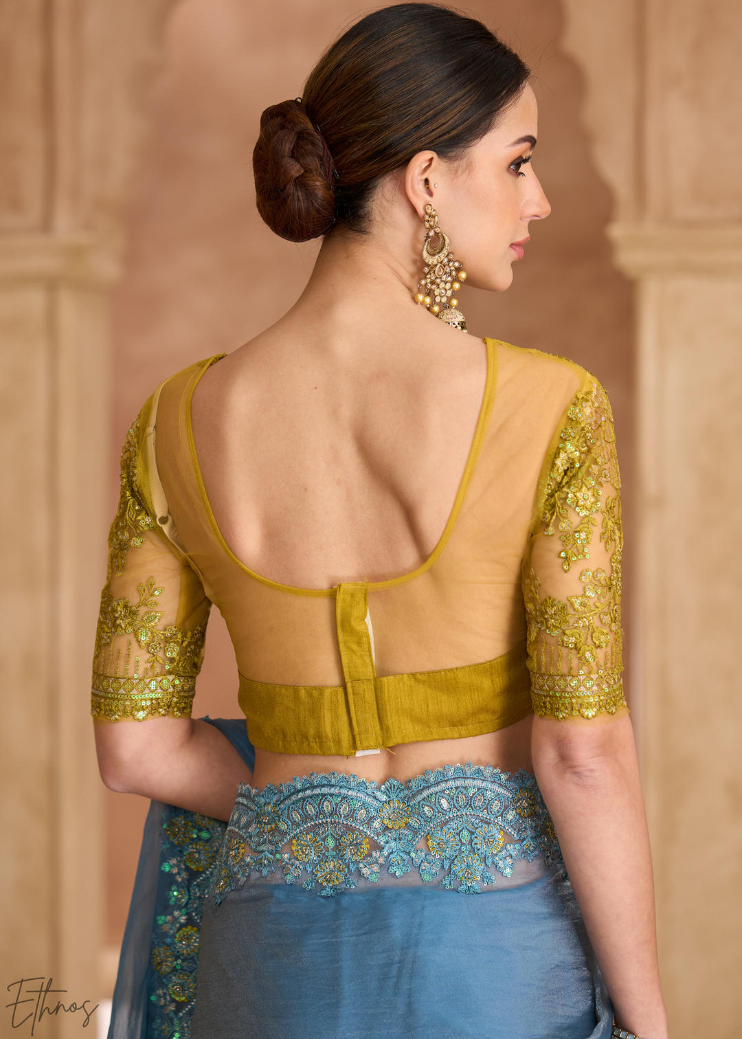 Classic Teal Shimmer Finish Tissue Georgette Saree