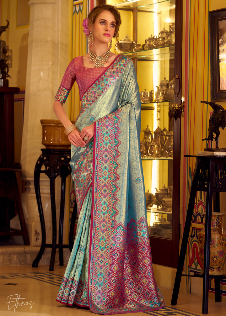 Cobalt Blue Tissue Patola Silk Saree