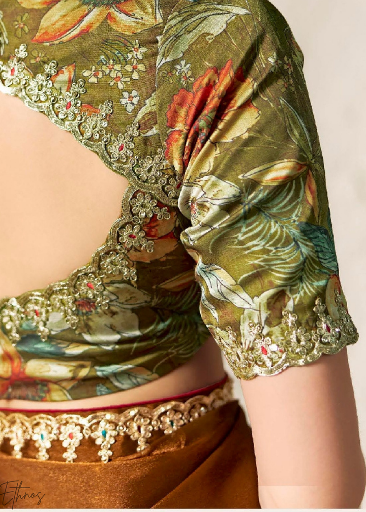 Cocoa Brown Embroidered Glass Tissue Designer Saree