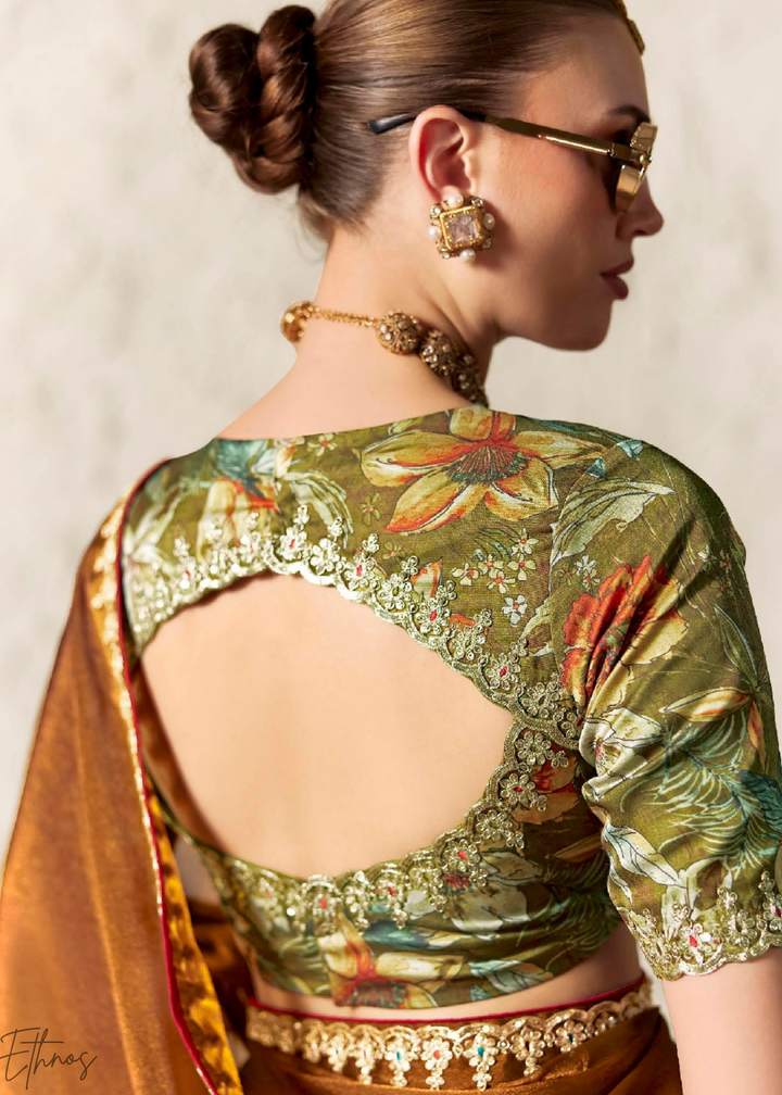 Cocoa Brown Embroidered Glass Tissue Designer Saree