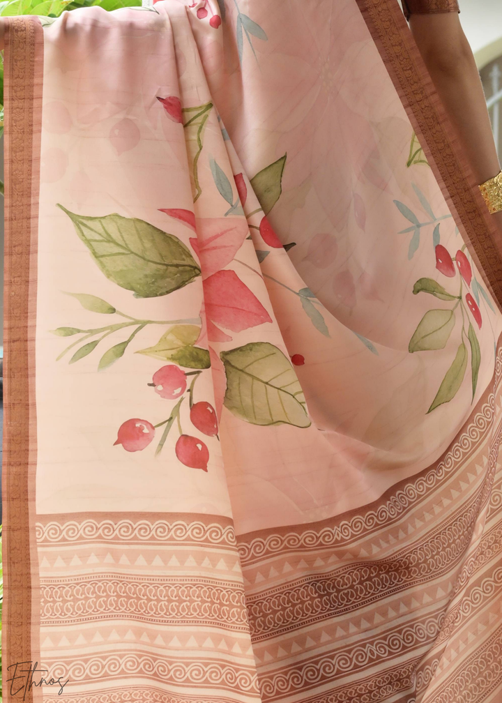 Coffee Brown Floral Zari Satin Silk Saree