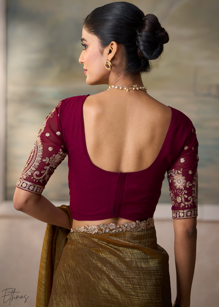 Coffee Brown Ruffle Border Georgette Saree