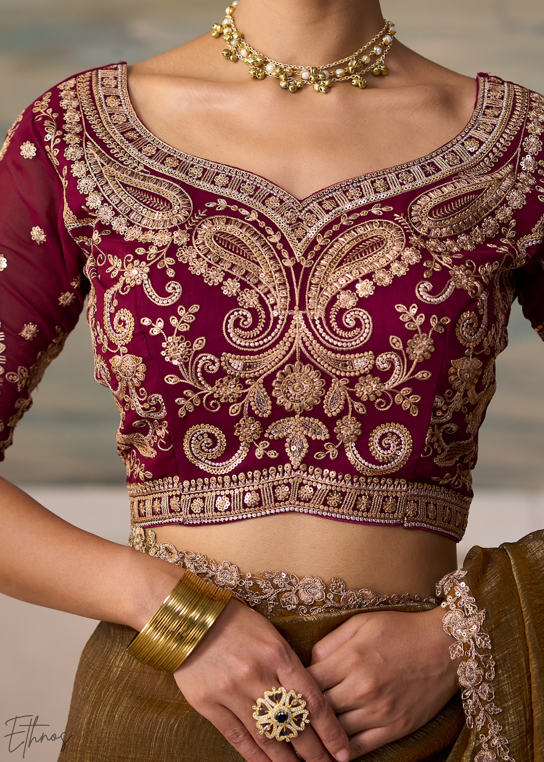Coffee Brown Ruffle Border Georgette Saree