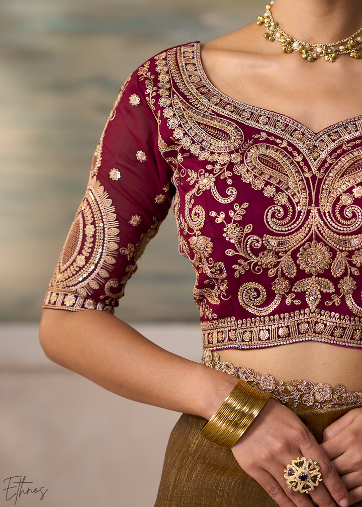 Coffee Brown Ruffle Border Georgette Saree