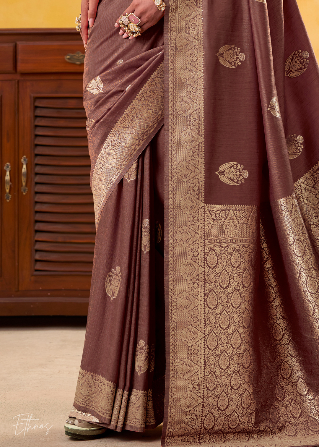 Coffee Brown Tusser Silk Saree
