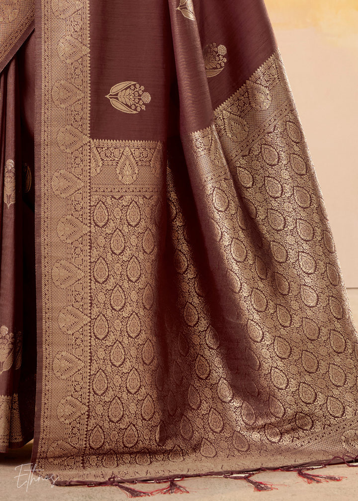 Coffee Brown Tusser Silk Saree