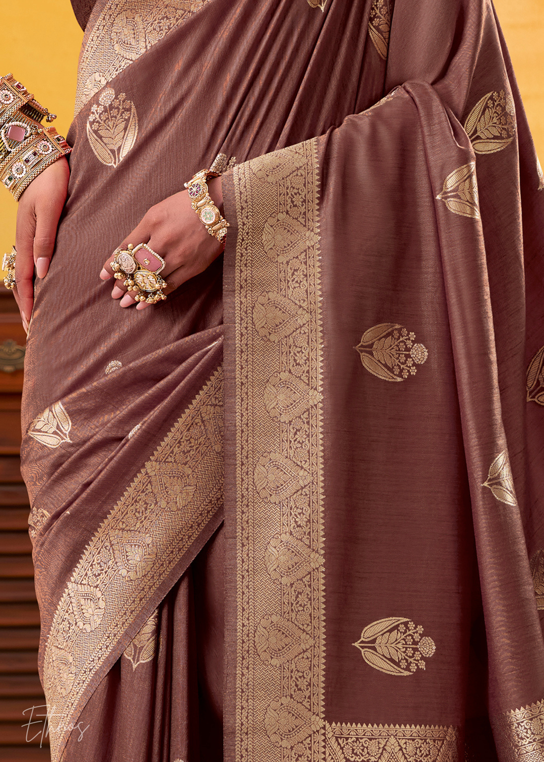Coffee Brown Tusser Silk Saree