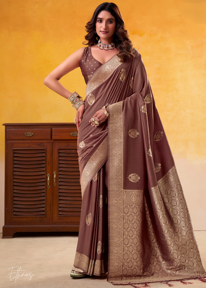 Coffee Brown Tusser Silk Saree