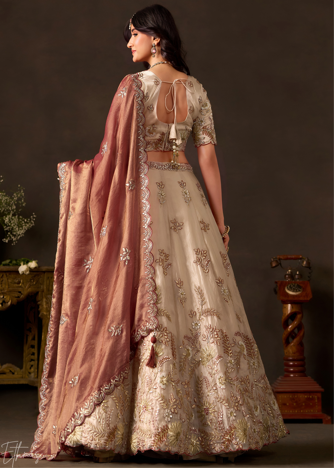 Copper Gilded Meadow Silk Lehenga Choli