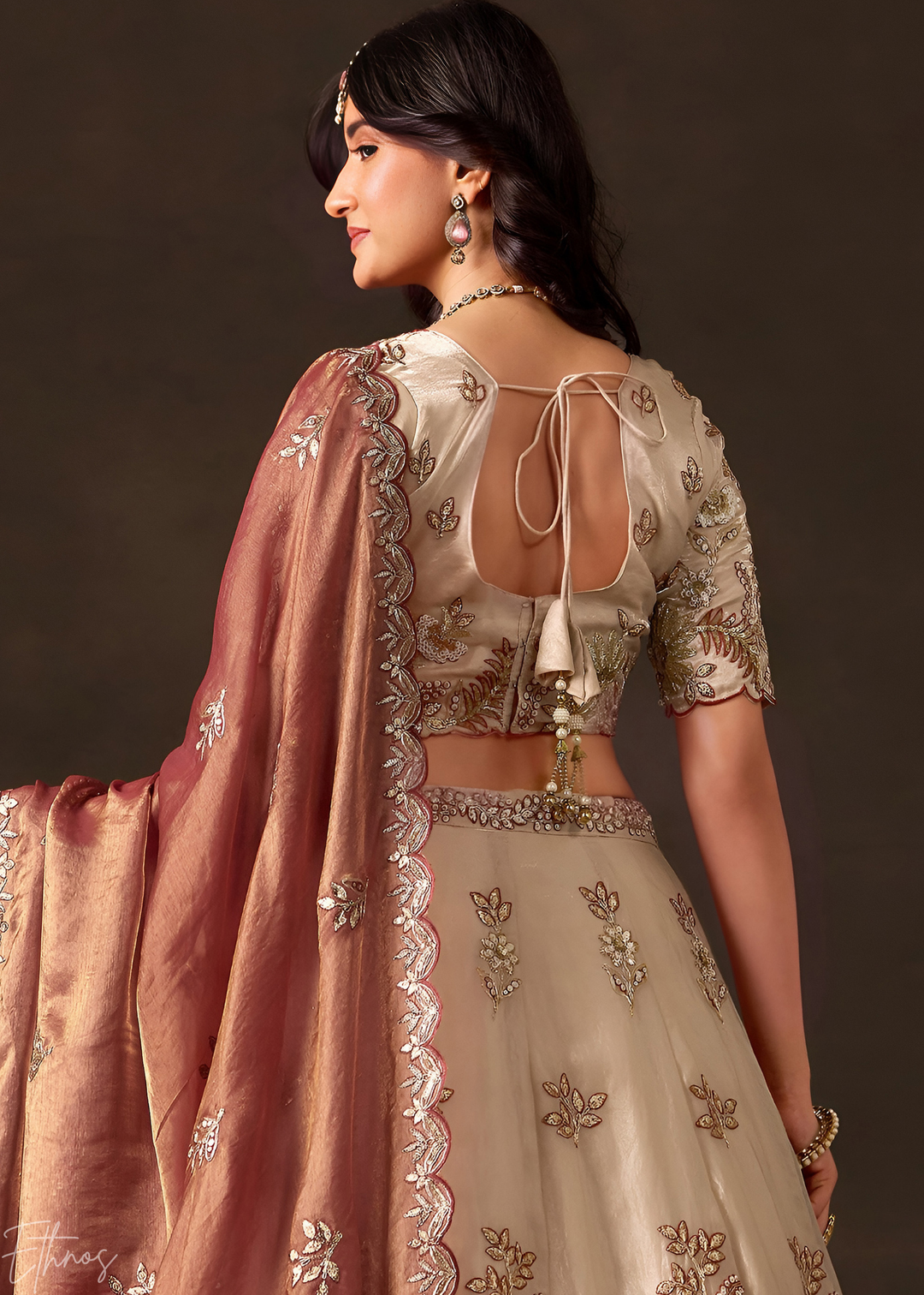 Copper Gilded Meadow Silk Lehenga Choli