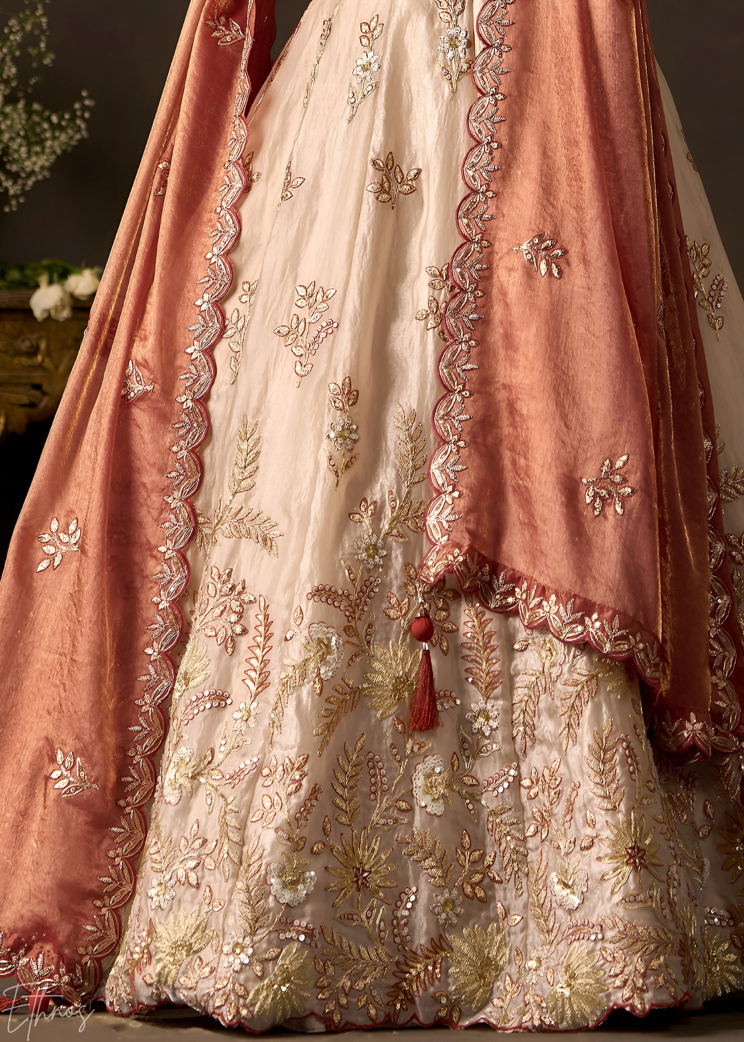 Copper Gilded Meadow Silk Lehenga Choli