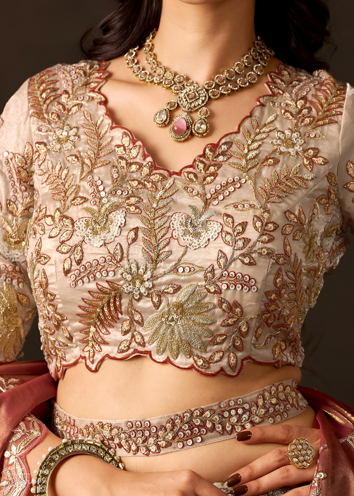 Copper Gilded Meadow Silk Lehenga Choli