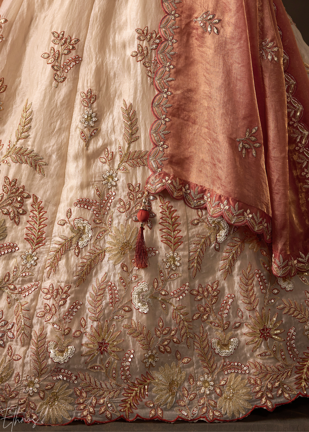 Copper Gilded Meadow Silk Lehenga Choli