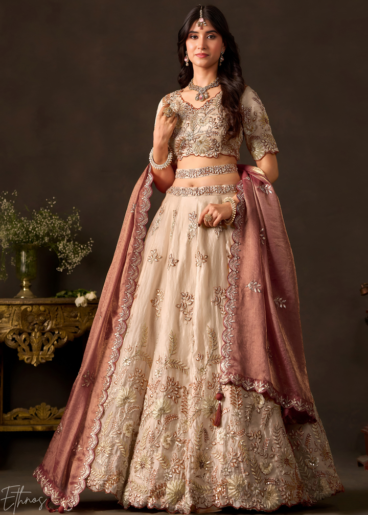 Copper Gilded Meadow Silk Lehenga Choli