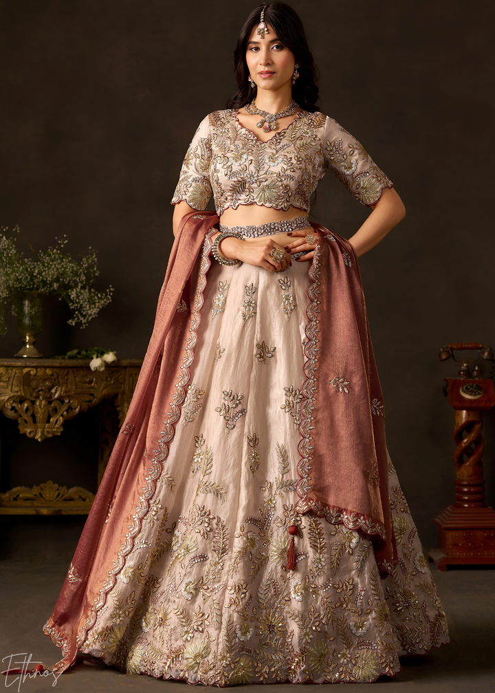 Copper Gilded Meadow Silk Lehenga Choli