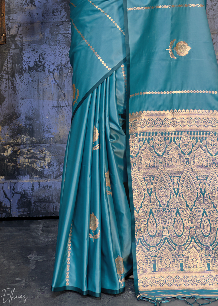 Copper Patina Floral Woven Satin Saree