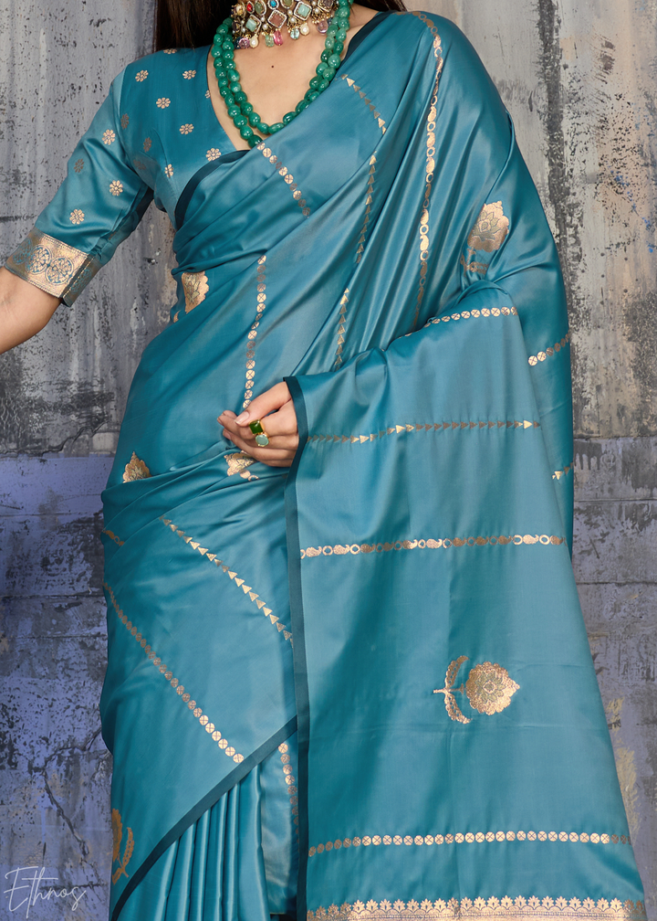 Copper Patina Floral Woven Satin Saree