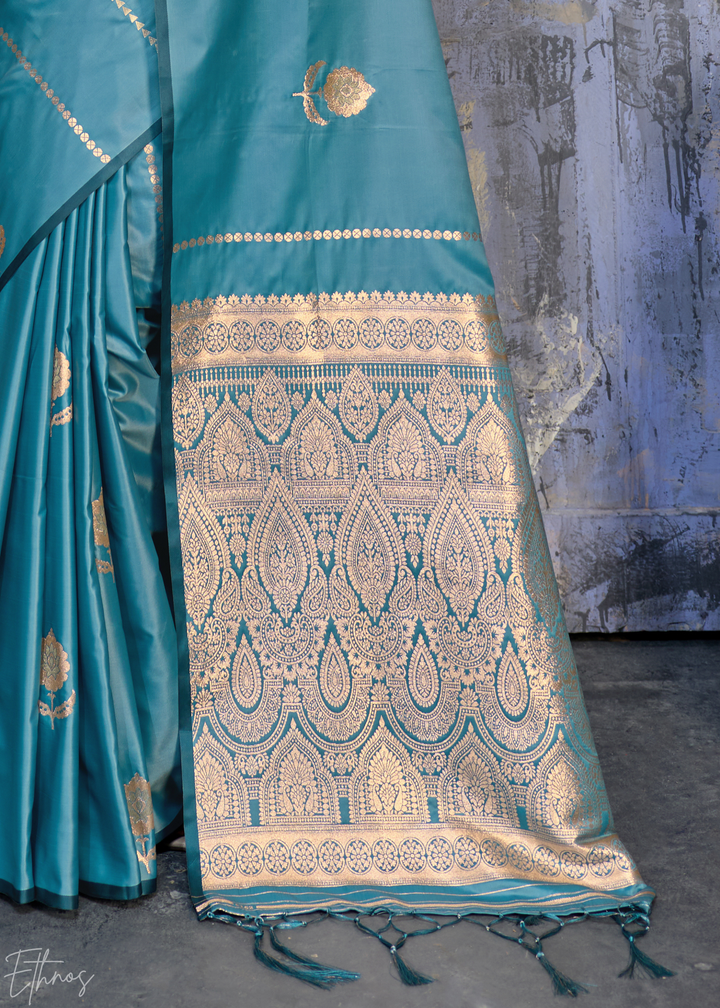Copper Patina Floral Woven Satin Saree