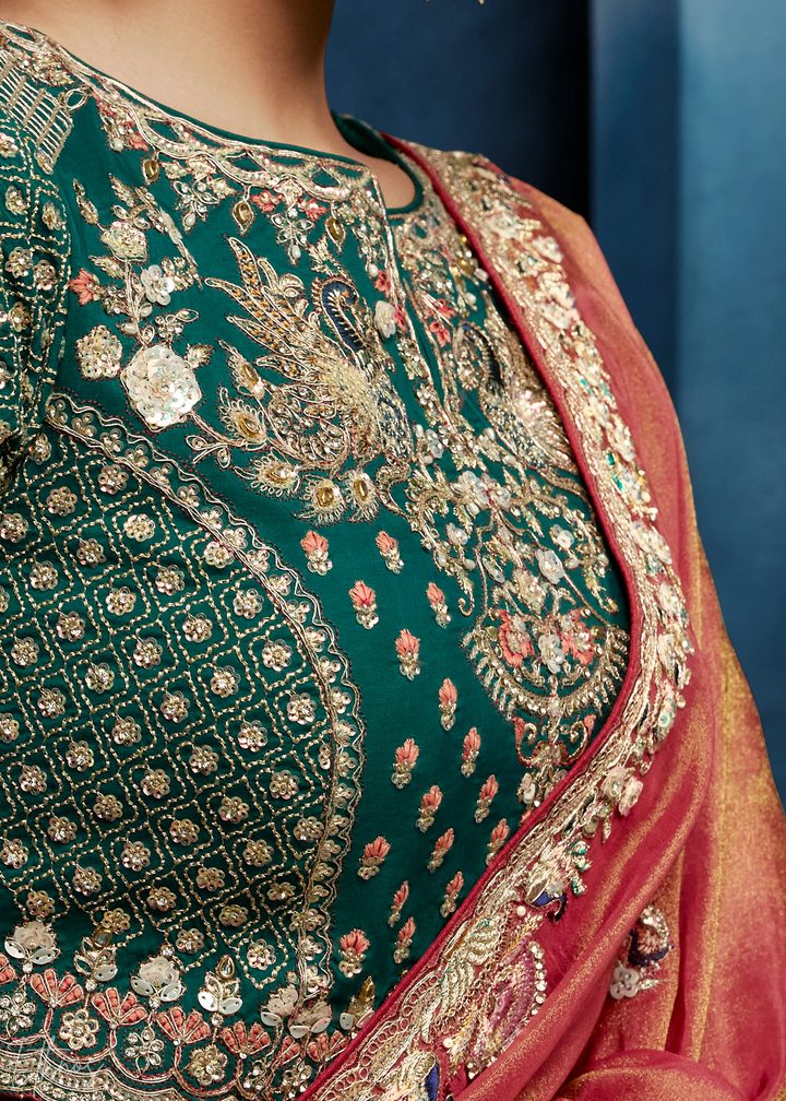 Coral Blush Tambour Embroidered Border Tissue Saree