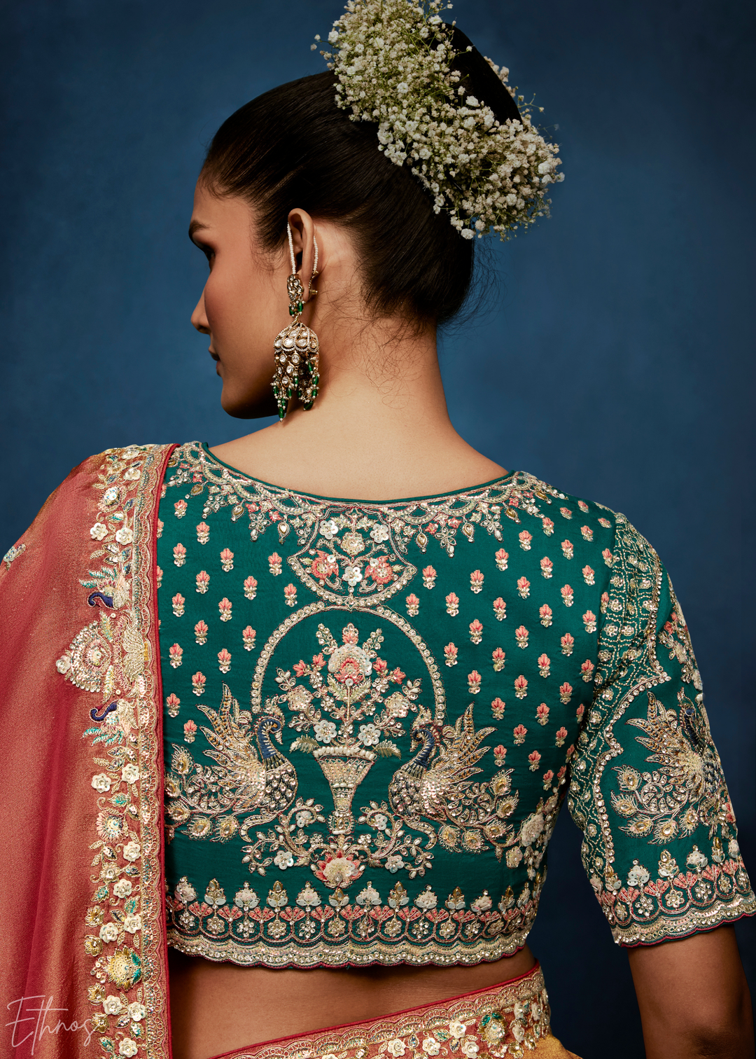 Coral Blush Tambour Embroidered Border Tissue Saree