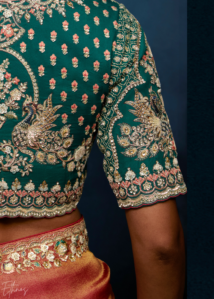 Coral Blush Tambour Embroidered Border Tissue Saree