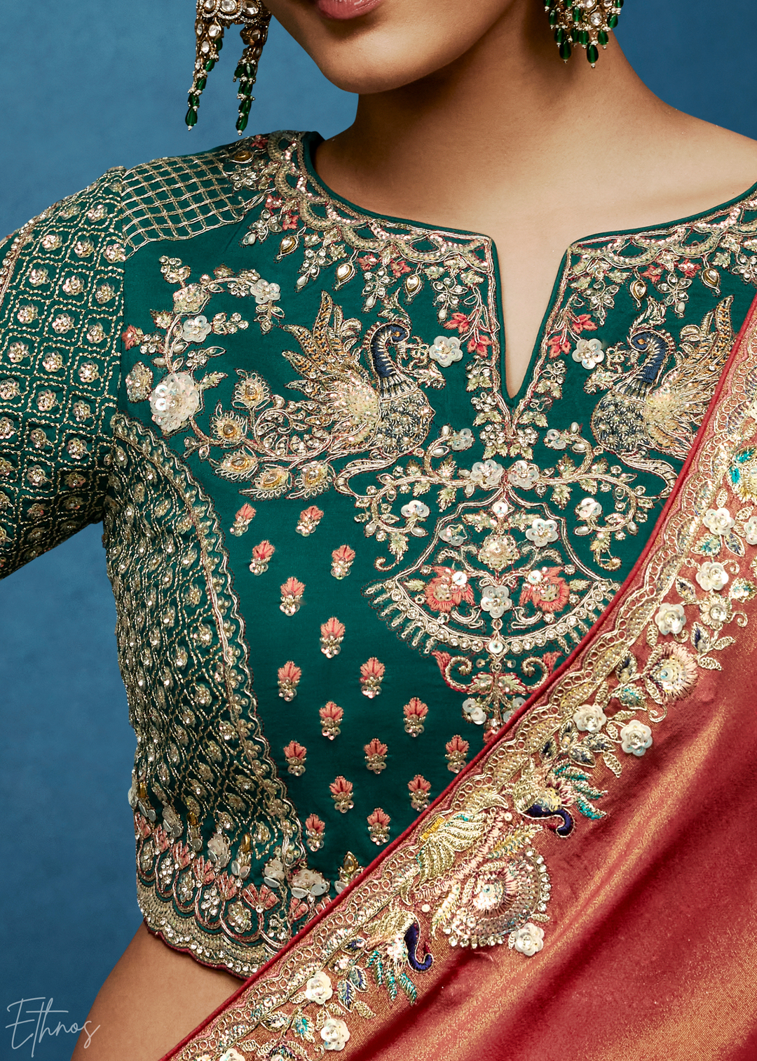 Coral Blush Tambour Embroidered Border Tissue Saree