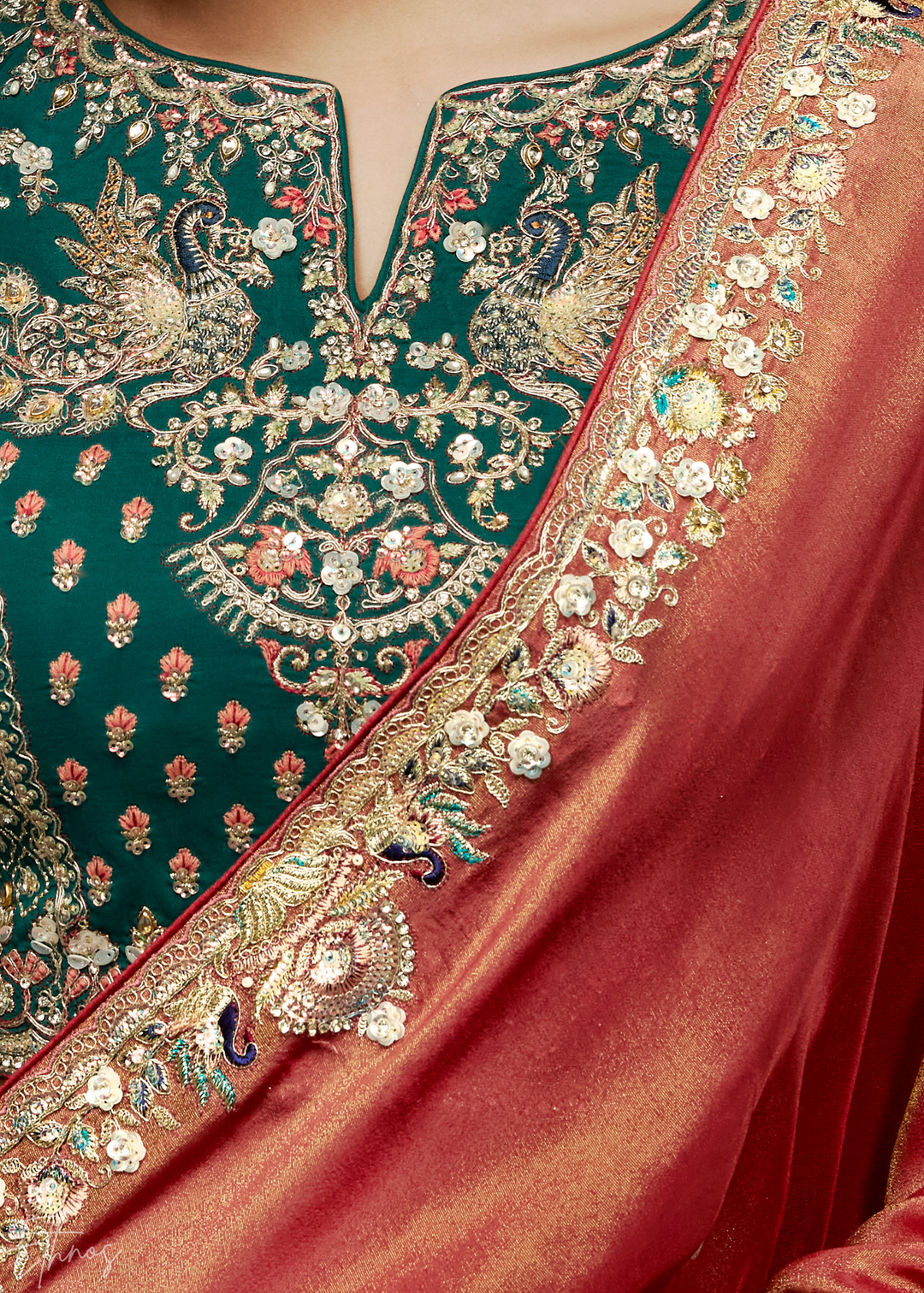 Coral Blush Tambour Embroidered Border Tissue Saree
