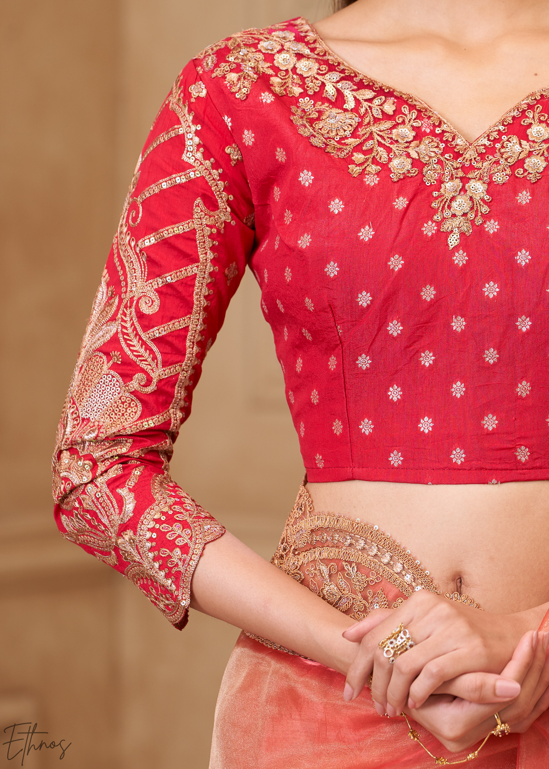 Coral Peach Classic Border Satin Georgette Saree