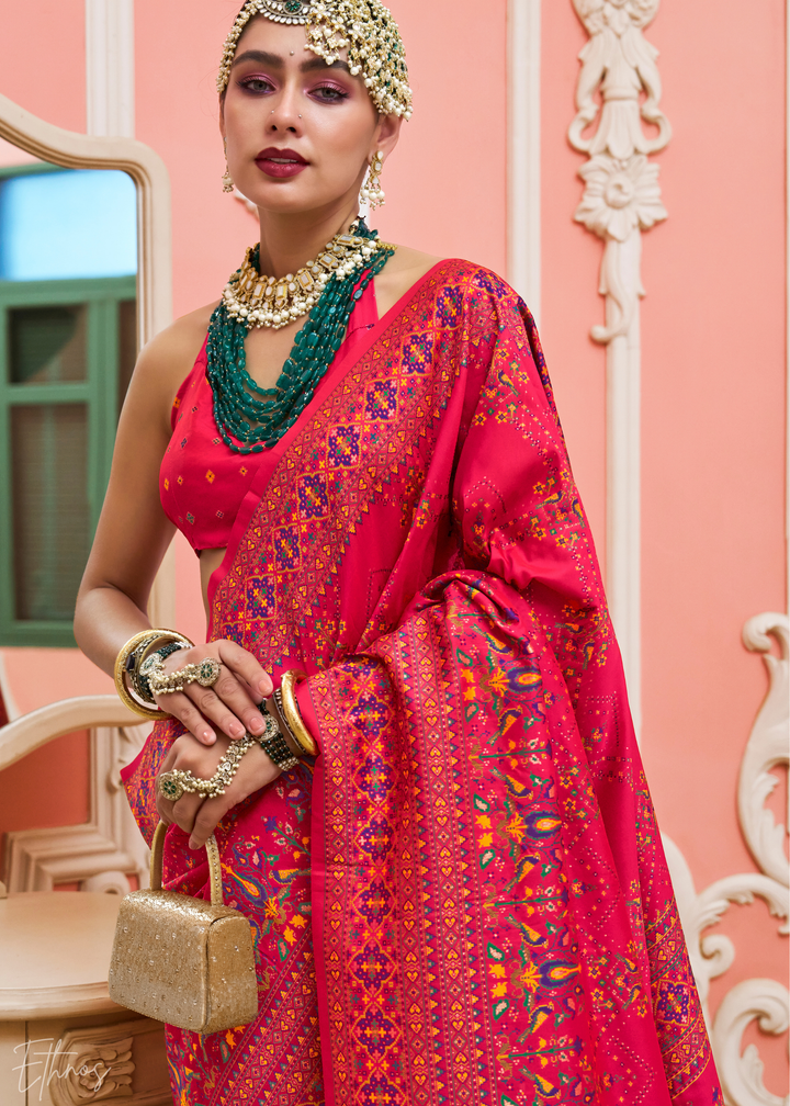 Coral Pink Kashmiri Silk Saree