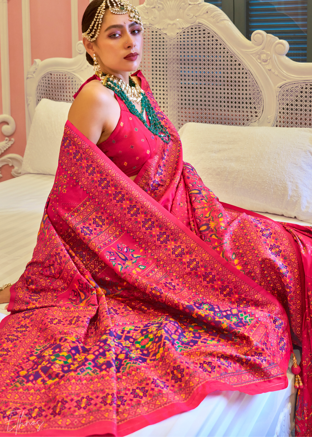 Coral Pink Kashmiri Silk Saree