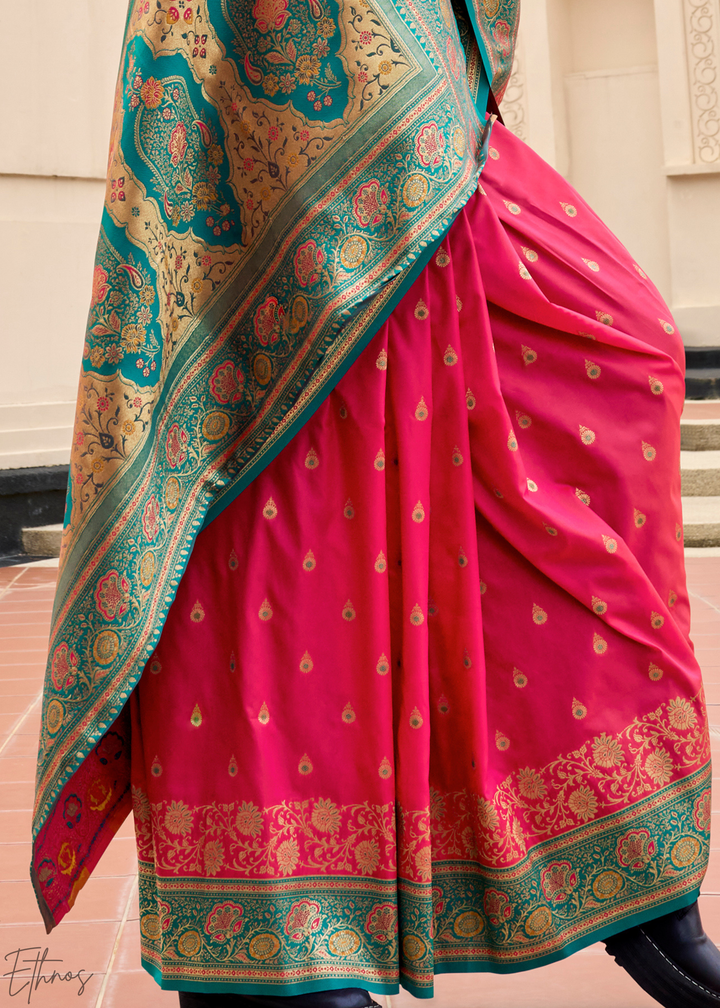 Coral Pink Banarasi Silk  Saree