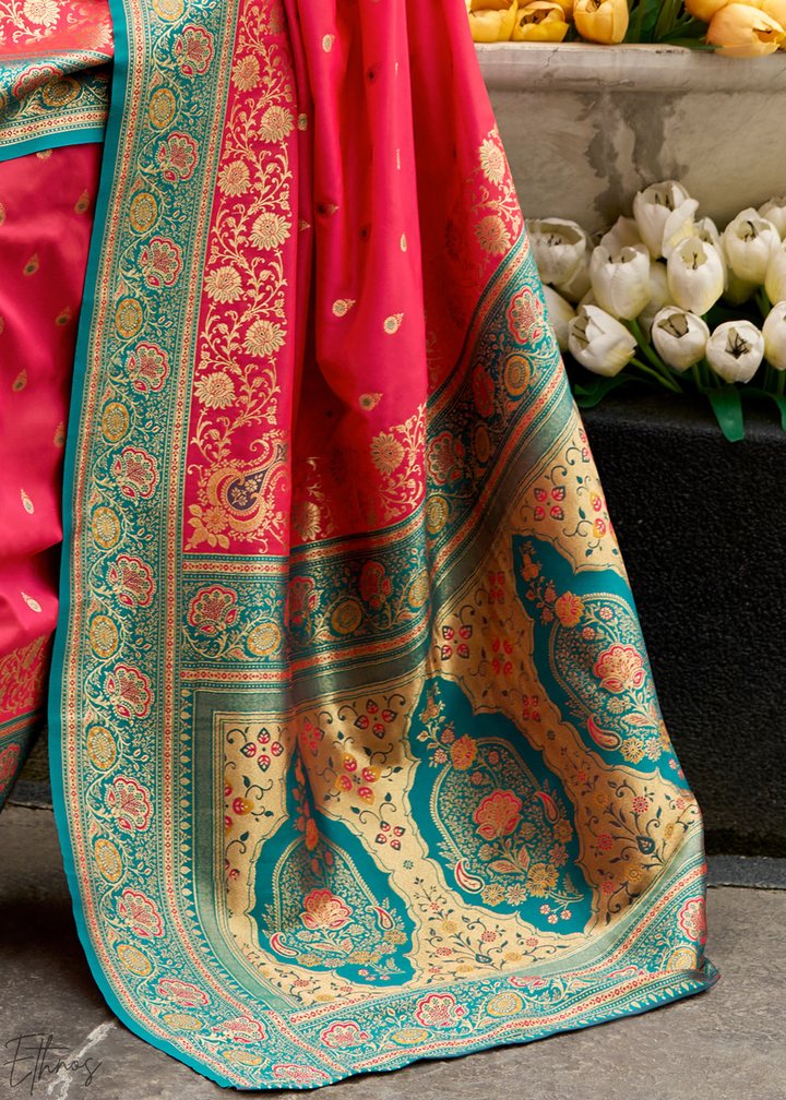 Coral Pink Banarasi Silk  Saree