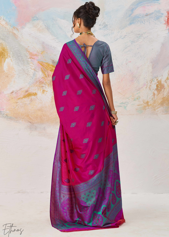 Hot Pink Jacquard Kanjivaram Silk Saree