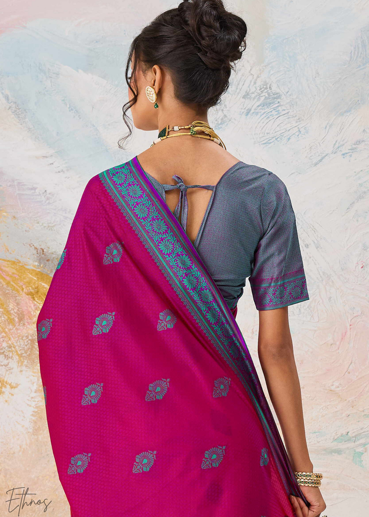 Hot Pink Jacquard Kanjivaram Silk Saree
