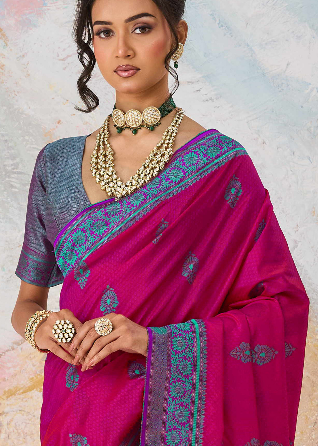 Hot Pink Jacquard Kanjivaram Silk Saree