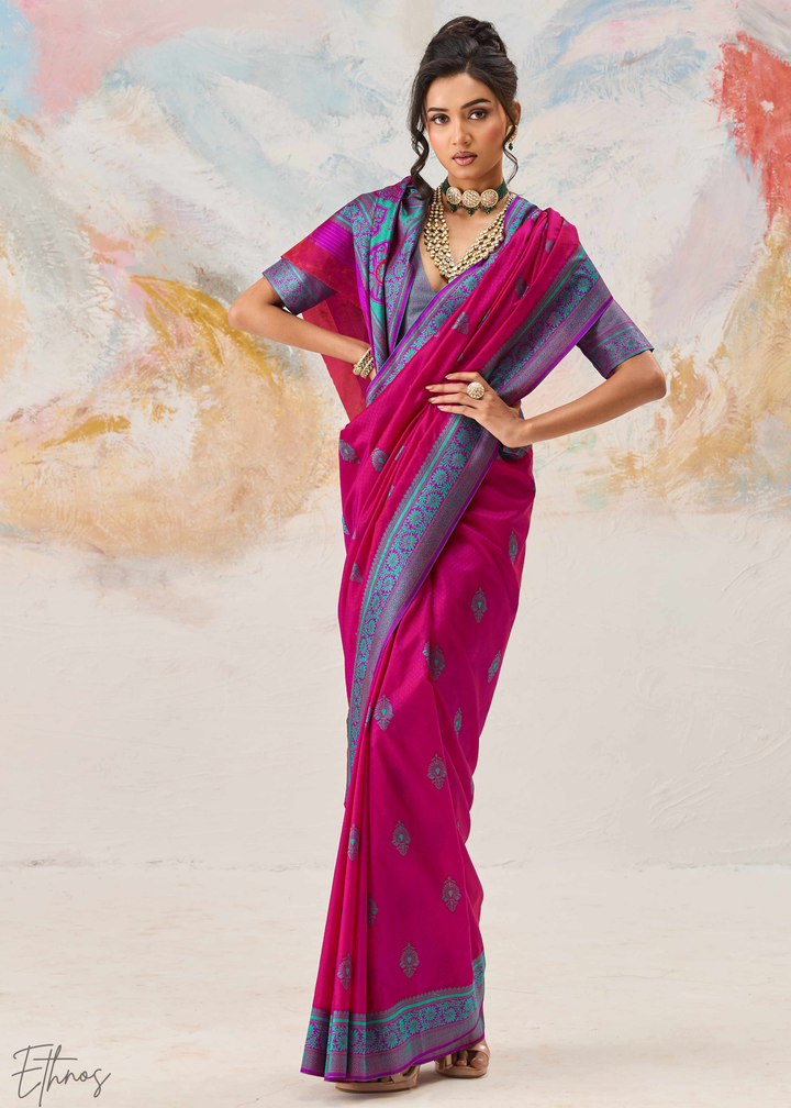 Hot Pink Jacquard Kanjivaram Silk Saree
