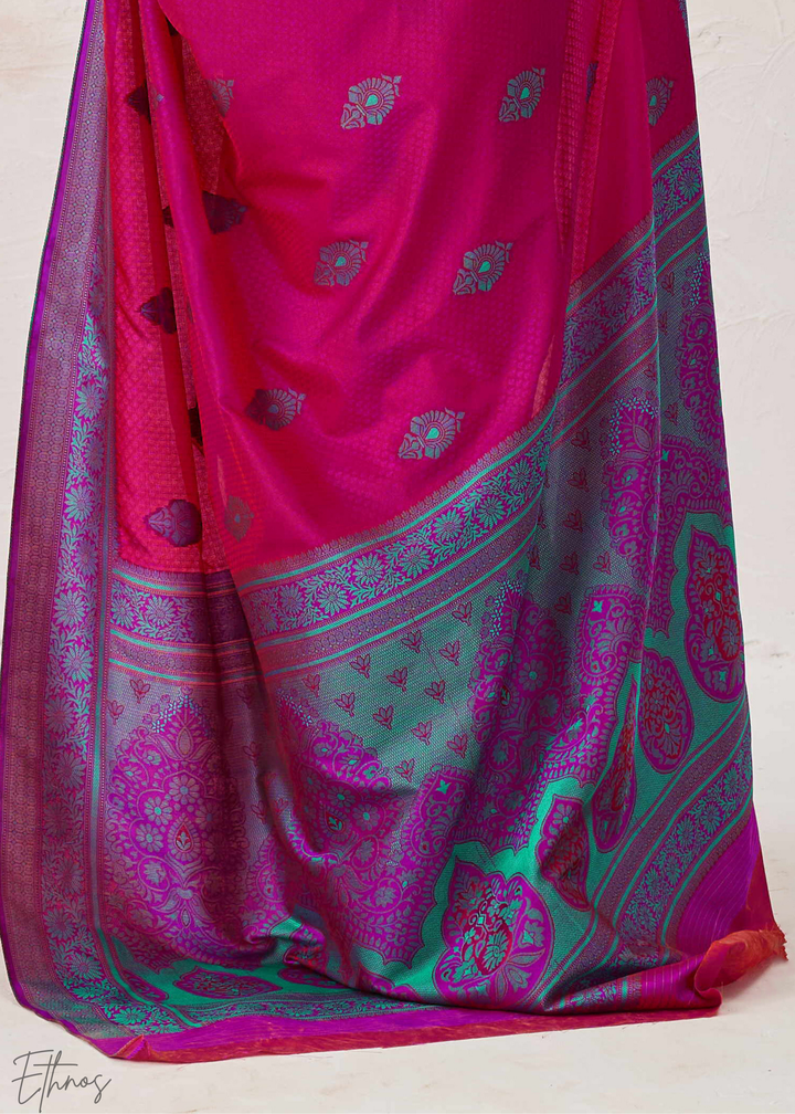 Hot Pink Jacquard Kanjivaram Silk Saree