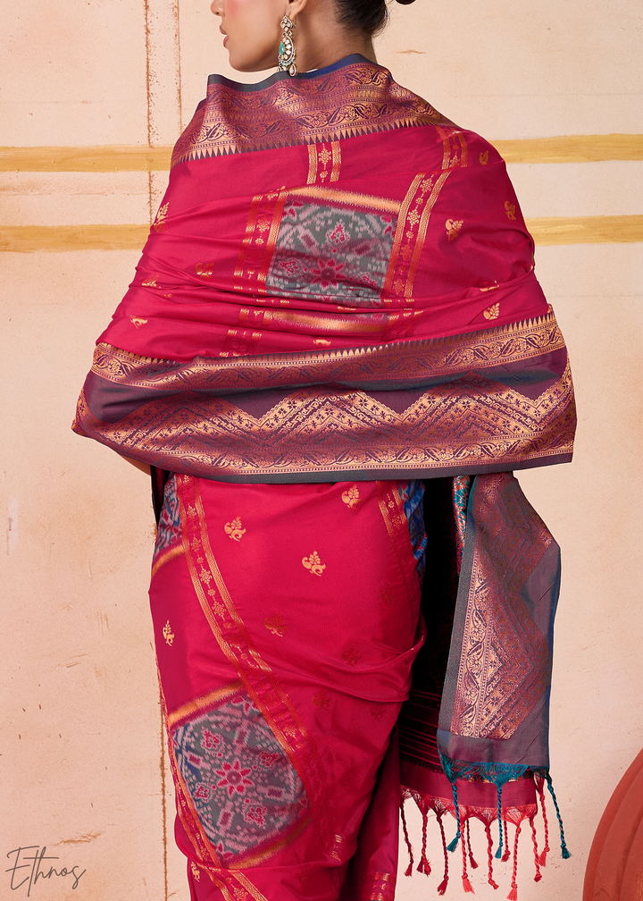 Coral Red Pochampally Silk Saree